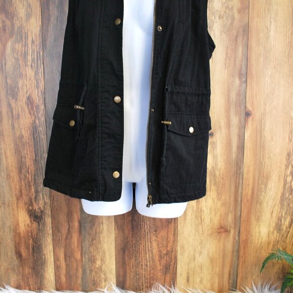 Love Tree Black Full Zip/Snap Hooded Utility Vest M - Picture 3 of 7
